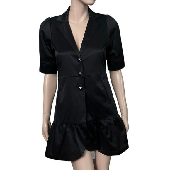 Jazmin Chebar Black Blazer with Three Metal Snaps Bottom Size 2 Ruffle Hem - Picture 1 of 12